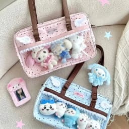 New Y2k Cute Lace Ita Bag Large Capacity Lolita Girls Transparent Pocket DIY Badge Display Shoulder Bag Casual Polka Dot Handbag