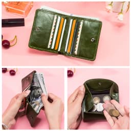 Contact's 100% Genuine Leather Wallet Green Women Small Coin Purse Mini Card Holder Wallets Mini Money Bag for Ladies Carteras