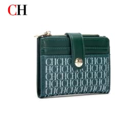 CH Mini Card Holder Women Embossed Full Letter Wallet Snap Closure Multi Card Slot Zipper Coin Bag Portable Female Small Purse