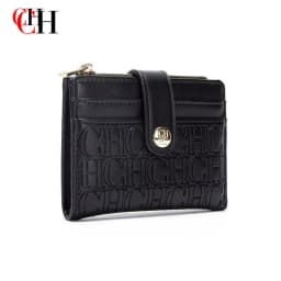 CH Mini Card Holder Women Embossed Full Letter Wallet Snap Closure Multi Card Slot Zipper Coin Bag Portable Female Small Purse