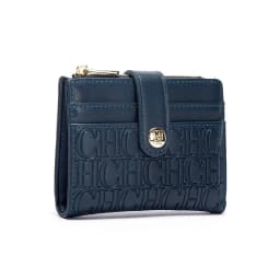 CH Mini Card Holder Women Embossed Full Letter Wallet Snap Closure Multi Card Slot Zipper Coin Bag Portable Female Small Purse