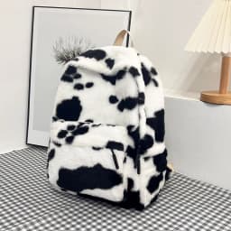 Plush Leopard Backpack Teenagers School Bag Large Capacity Fashion Students Bookbag Stylish Shoulder Backpack TravelOutdoor 2025