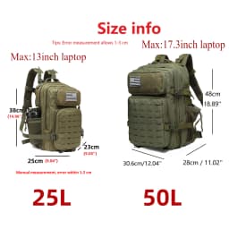 25L/50L Tactical Backpack Bag Hunting MOLLE Backpack GYM For Men EDC Outdoor Hiking Rucksack Witch 2 Bottle Holders