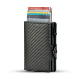 CASEKEY Carbon Fiber Protector Credit Card Holder Tarjetero Hombre RFID Leather Single Box Smart Wallet Slim Pop Up Card Case