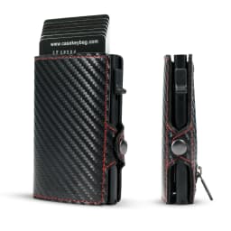 CASEKEY Carbon Fiber Protector Credit Card Holder Tarjetero Hombre RFID Leather Single Box Smart Wallet Slim Pop Up Card Case
