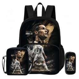 3Pcs set with Front Pocket Backpack Ronaldo Learn, Travel Football Star Shoulder Bags, Pencil Bag, Sport School Bags