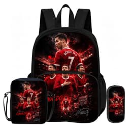 3Pcs set with Front Pocket Backpack Ronaldo Learn, Travel Football Star Shoulder Bags, Pencil Bag, Sport School Bags