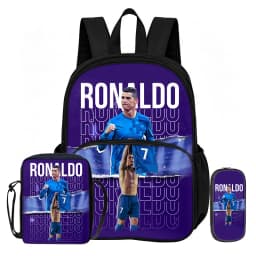 3Pcs set with Front Pocket Backpack Ronaldo Learn, Travel Football Star Shoulder Bags, Pencil Bag, Sport School Bags