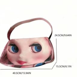 Y2K Doll Print Cloud Bag Women PU Leather Underarm Shoulder Bag Large Capacity Dumpling Shape Casual Crossbody Tote