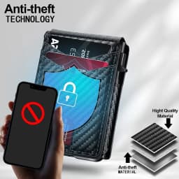 Men Vintage Leather Wallet RFID Blocking Aluminum Auto Pop Up Credit Card Holder for Men