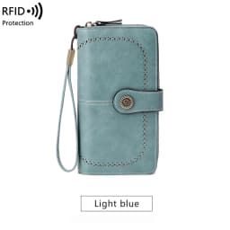 RFID Retro Three Fold Large Capacity Long Wallet Fashionable Solid Color Women's Wallet Multifunctional Zipper Buckle Wallet