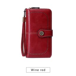 RFID Retro Three Fold Large Capacity Long Wallet Fashionable Solid Color Women's Wallet Multifunctional Zipper Buckle Wallet