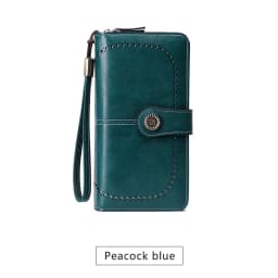RFID Retro Three Fold Large Capacity Long Wallet Fashionable Solid Color Women's Wallet Multifunctional Zipper Buckle Wallet