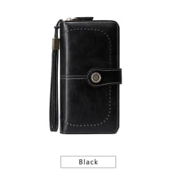 RFID Retro Three Fold Large Capacity Long Wallet Fashionable Solid Color Women's Wallet Multifunctional Zipper Buckle Wallet
