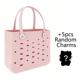 Large Waterproof EVA Punched Beach Tote Bag for Women, Casual Outdoor Travel Handbag with 5Pcs Random Cute Charms