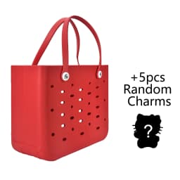 Large Waterproof EVA Punched Beach Tote Bag for Women, Casual Outdoor Travel Handbag with 5Pcs Random Cute Charms