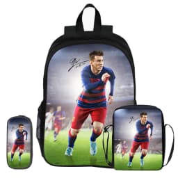 M-Messi 3Pcs Set Backpack Shoulder Bags Pencil Bags Bookbag Football Star Rucksack child Mochila Sports Schoolbag Kids Gift