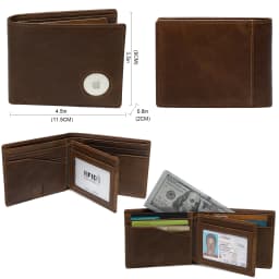 Airtag Men's Wallets RFID Genuine Leather Trifold Wallets For Men With ID Window And Credit Card Holder