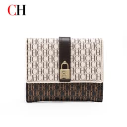CH Women Short Wallet Vintage Printed Coin Purse Small Leather Wallet Card Holder Foldable Clutch Purse with Lock Buckle