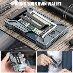 Wallet for Men Slim Aluminum Metal Money Clip with 1 Clear Window ID Badge Holder RFID Blocking Holds Up 15 Cards with Cash Clip