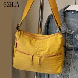 Washed Cloth Shoulder Bag Fashionable Women Travel Pocket Multi Pocket Waterproof Diagonal Cross Bag Casual Soft School Sacoche
