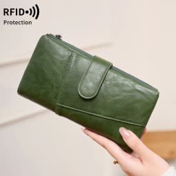RFID Anti-Theft Women's Wallet, Retro Double Zipper Large Capacity Credit Card Holder, Fashion Simple Tri-fold Long Clutch Bag