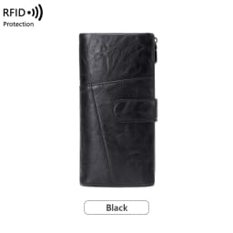 RFID Anti-Theft Women's Wallet, Retro Double Zipper Large Capacity Credit Card Holder, Fashion Simple Tri-fold Long Clutch Bag