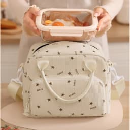 Corduroy Lunch Bag Thermal Insulation Lunch Box Storage Handbag Crossbody Multifunctional Kid School Cooler Bag Picnic FoodPouch