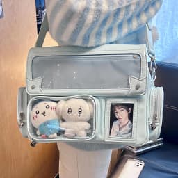 New Y2K Cute Ita Bag Harajuku Girl Transparent Pocket Large Capacity Crossbody Bag Lolita DIY Badge Display Casual Shoulder Bags