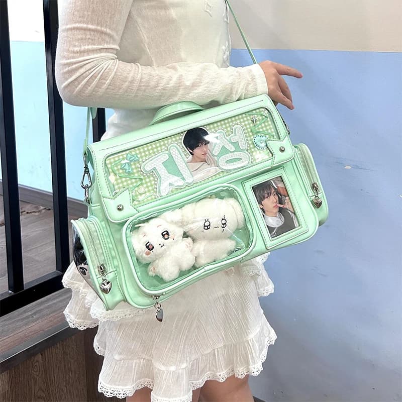 New Y2K Cute Ita Bag Harajuku Girl Transparent Pocket Large Capacity Crossbody Bag Lolita DIY Badge Display Casual Shoulder Bags
