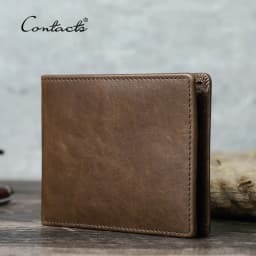 CONTACT'S Genuine Leather Men Wallet Samll Bifold Design Casual Thin Slim Wallets Card Holder Vintage Male Purse Money Clip