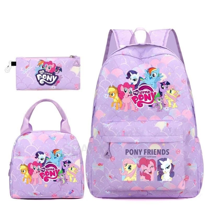 3Pcs/Set My Little Pony Kid Backpack With Lunch Girl School Bag Children Schoolbag For Teenage Girls Women Rainbow Backpack