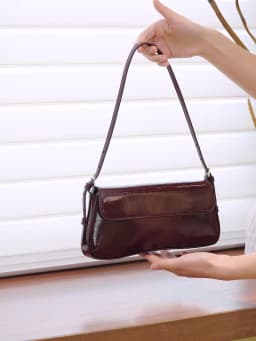 Fashion Ladies Shiny Crossbody Bag Stylish Elegant Shoulder Bag Wine Red Small Underarm Bag Versatile Solid Color Clutch Bag