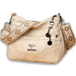 Women Vintage Grey Canvas Shoulder Bag Multi Pocket Crossbody Messenger Bag with Patterned Strap Casual Hobo Handbag for Daily