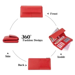 Stylish Women's Wallet Soft PU Leather Long Magnetic Clasp Wallet RFID Multi-Functional Clutch Double Zipper Tri-Fold Coin Purse