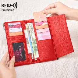 Stylish Women's Wallet Soft PU Leather Long Magnetic Clasp Wallet RFID Multi-Functional Clutch Double Zipper Tri-Fold Coin Purse
