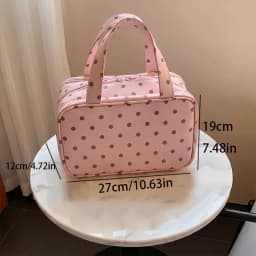 New Handheld Makeup Bag for Women Polka Dot Large Capacity 3-Layer Partition Travel Toiletry Organizer for Skincare Cosmetic Bag