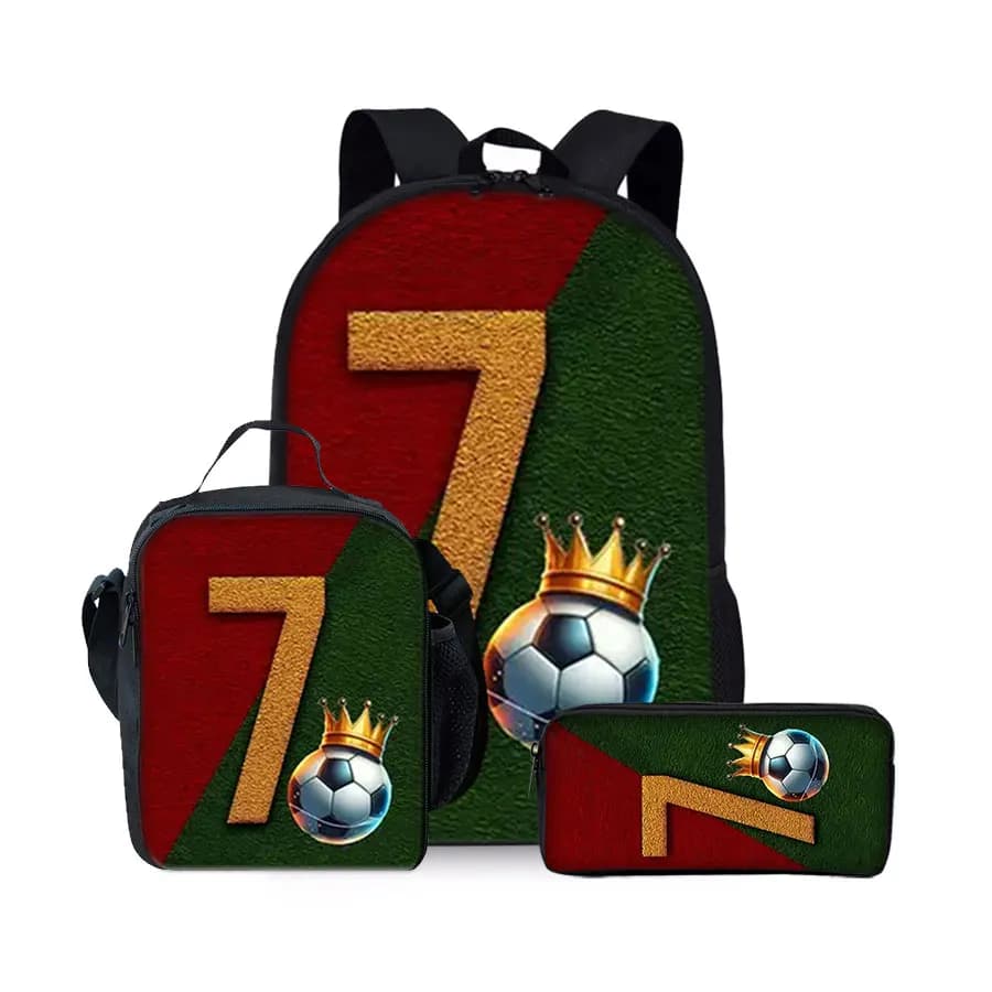Football Print Three Piece Backpacks Set for Boy and Girls Best Gifts 2D Flat Cartoon School Bag for Children