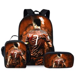 Football Print Three Piece Backpacks Set for Boy and Girls Best Gifts 2D Flat Cartoon School Bag for Children