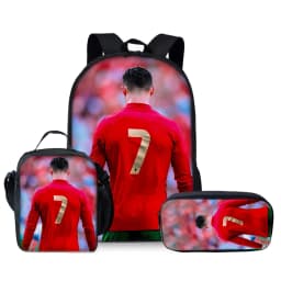 Football Print Three Piece Backpacks Set for Boy and Girls Best Gifts 2D Flat Cartoon School Bag for Children