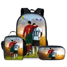 Football Print Three Piece Backpacks Set for Boy and Girls Best Gifts 2D Flat Cartoon School Bag for Children