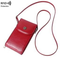 Retro Oil Wax Leather Mobile Phone Bag, RFID, Anti-theft, Brush, Vertical Shoulder Bag, Fashion Crossbody Wallet