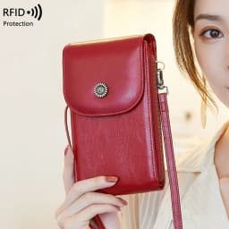 Retro Oil Wax Leather Mobile Phone Bag, RFID, Anti-theft, Brush, Vertical Shoulder Bag, Fashion Crossbody Wallet