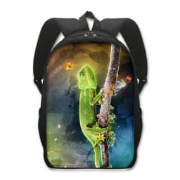 16 Inches Pet Frog Chameleon Snak Spider Animal Print Backpack Women School Bags for Travel Children Kids Book Bag Gift
