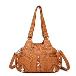 Yogodlns Vintage Soft PU Leather Shoulder Bag Women Large Capacity Handbag Fashion Crossbody Bag Stitching Color Handle Bag sac