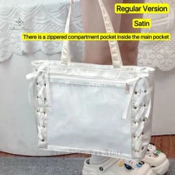 Japanese Sweet Women Ribbon Ita Bag Fashion Large Capacity Tote Bag Aesthetic Shoulder Bag Cute Lolita Girl Transparent Handbags