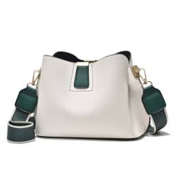 Minimalist Bucket Bag with Contrast Colors Strap & Hardware, Soft Textured Leather, Adjustable Crossbody Strap for Daily Wear