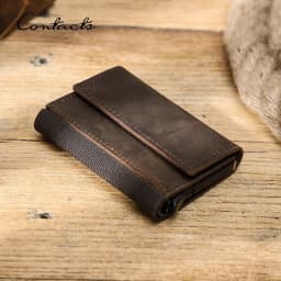 Genuine Leather RFID Credit Card Holder for Men Aluminium Box Travel Card Case Pop up Men Card Wallets Slim Money Clips