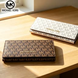 Michael Kors Women's Fashion and Leisure Long Wallet MK Classic Old Flower Letter Three Fold Multi Slot Wallet Card Bag