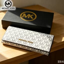Michael Kors Women's Fashion and Leisure Long Wallet MK Classic Old Flower Letter Three Fold Multi Slot Wallet Card Bag